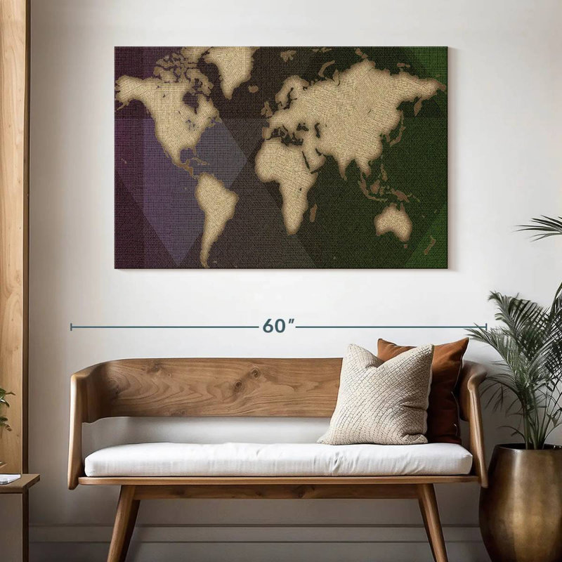 Carte du monde de la flanelle d'Aliaz, H 32 po x l 48 po