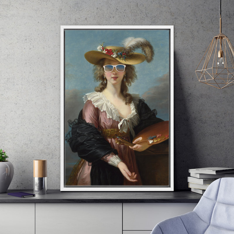 "Lunettes de soleil à chapeau de plumes", Cadre flottant blanc, H 36 po x l 24 po