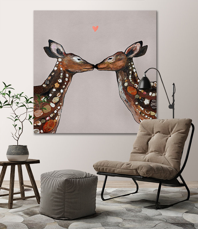 «Deer Love Heart», reproduction sur toile tendue, H 30 po x l 30 po, Neutre