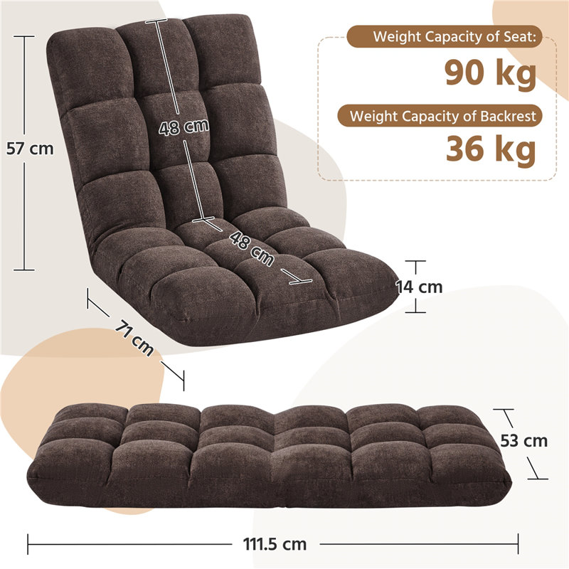 Yaheetech Reclining Ergonomic Floor Game Chair, Brown