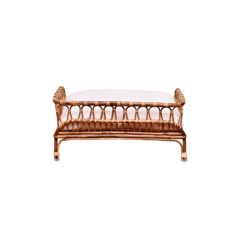 Natural Rattan Pet Bed with Off-White Cushion