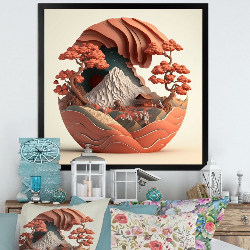 Terra Cotta Bonzai Mountains I - reproduction d'art sur toile, Cadre photo noir, H 16 po x l 16 po x P 1 po