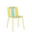 Paquet de 4 chaises à blocs de couleur moderne à rayures avec table longue blanche 55 po Summer - Intérieur, extérieur, résistant aux rayons UV, pieds en métal robustes, sièges en PP confortables