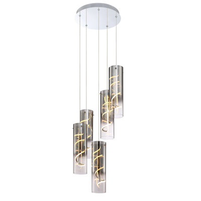 13" 5-Light Modern Chrome Ombre Smoky Glass Cluster LED Chandelier, 33W Dimmable 3000K Integrated LED Fixture