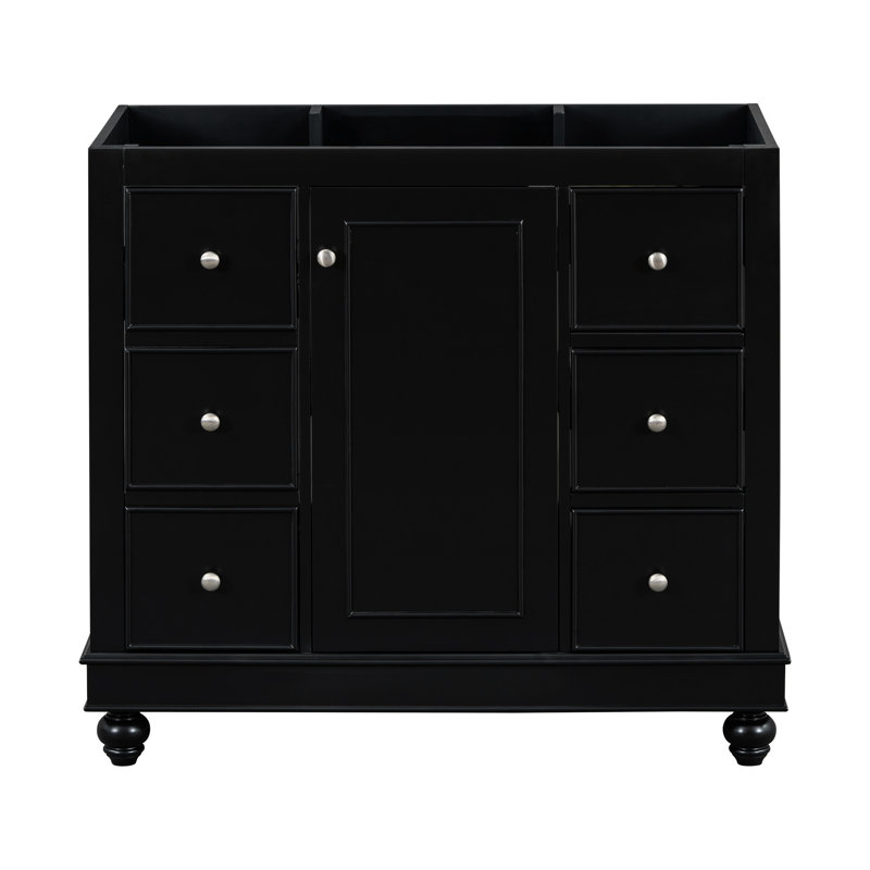 Meuble-lavabo de salle de bain 36 po noir, bois massif et 4 tiroirs et 1 porte noire avec porte
