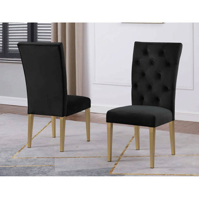 Velvet Tufted Dining Chair Set Of 2, Upholstered Kitchen Side Chair Set, Black
