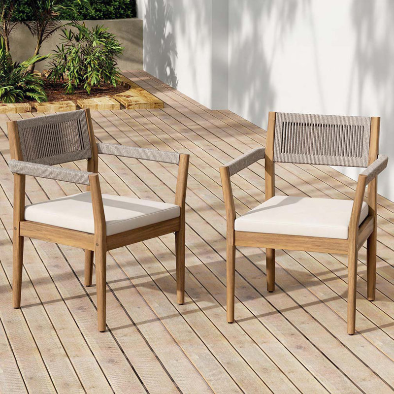 Acacia Wood Outdoor Dining Chairs, Beige
