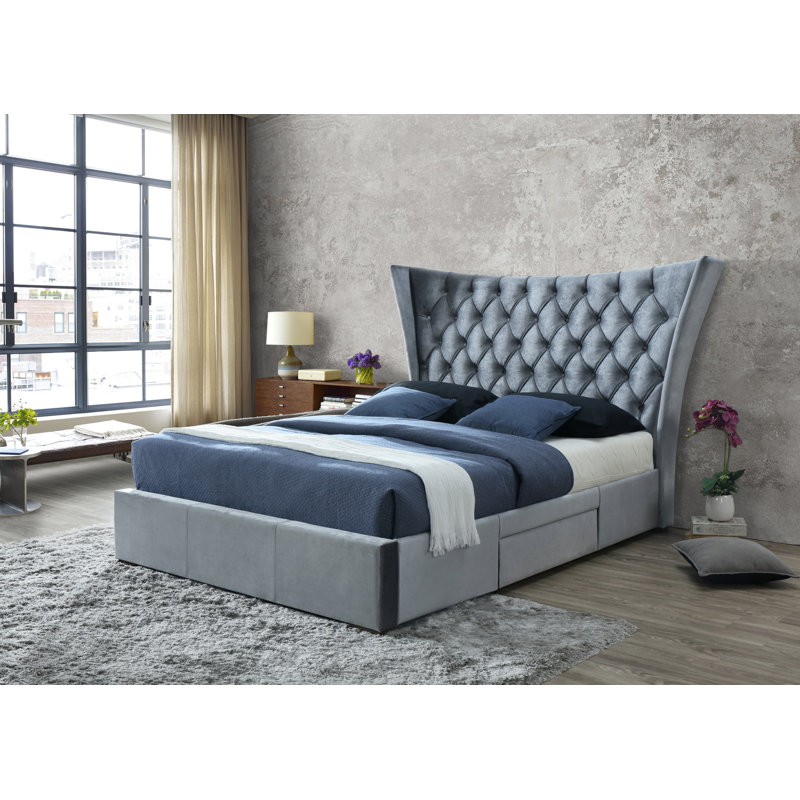 Savion Upholstered Linen Bed, Kingsize (5'), Silver