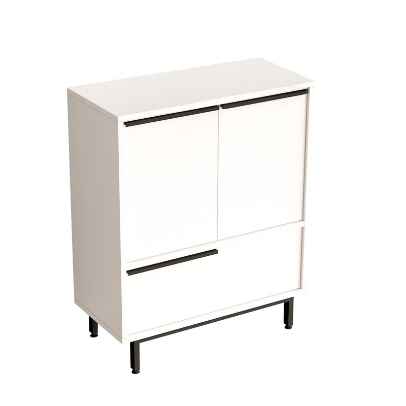 Stylish Multi-Purpose Cabinet, White Finish, 29.5 x 35.5 x 15.0 inches | 100% Melamine Coated Particle Board, Thickness: 0.7 inches | Durable Metal Legs, Modern Design for Home Office & Storage Solutions