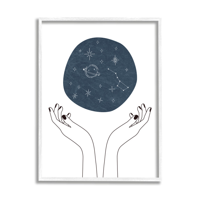Hands Hands Galaxy Constellations - Impression sur toile, H 20 po x l 16 po x 1,5 po, Giclée encadrée blanc bord de mer