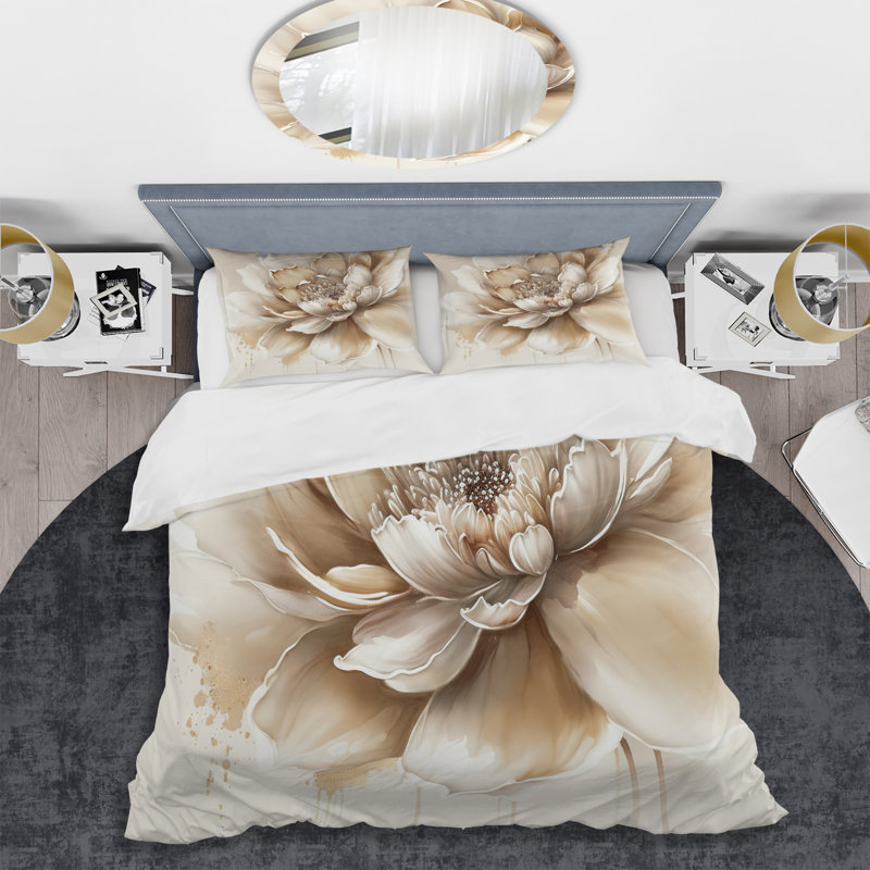 Blooming Beige Floral Design III - Ensemble de housse de couette floral - Microfibre de polyester
