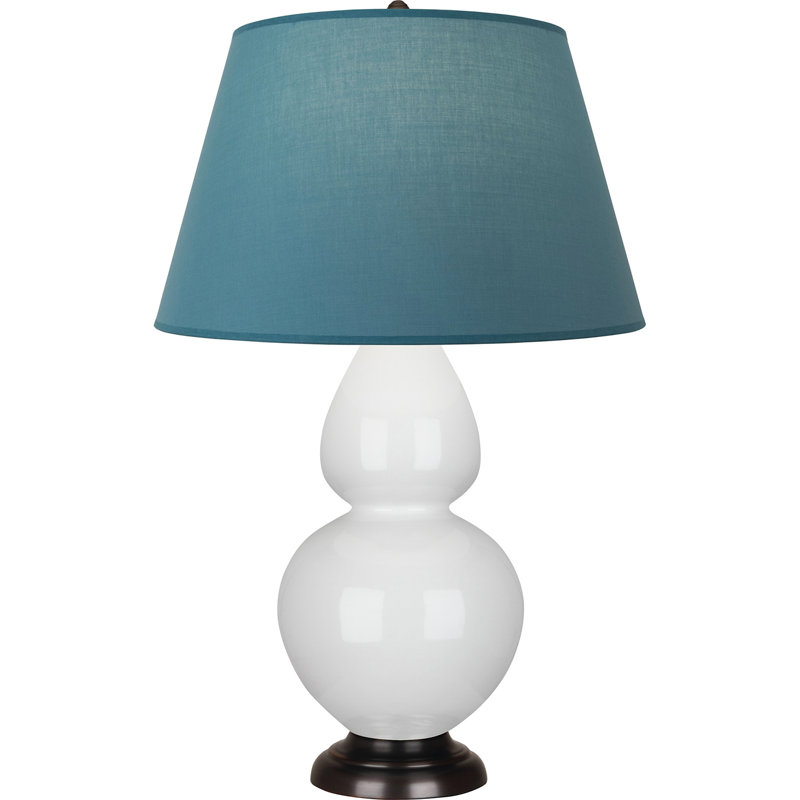 Lampe de table double gourde en céramique, Lis glacé / bronze, Bleu vif / gris, Bronze