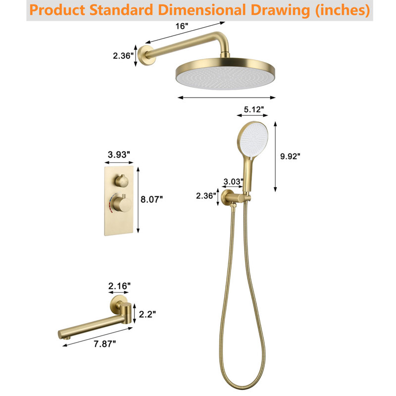 Luxury 3-function Shower System Set - Solid Brass Control Valve, 10" Overhead Shower, 3-spray Handheld, With Bathtub Spout