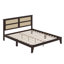 Queen Size Rubber Wooden, Solid Wooden Bed With Rattan Headboard, Enhanced By Support Feet-131236383
