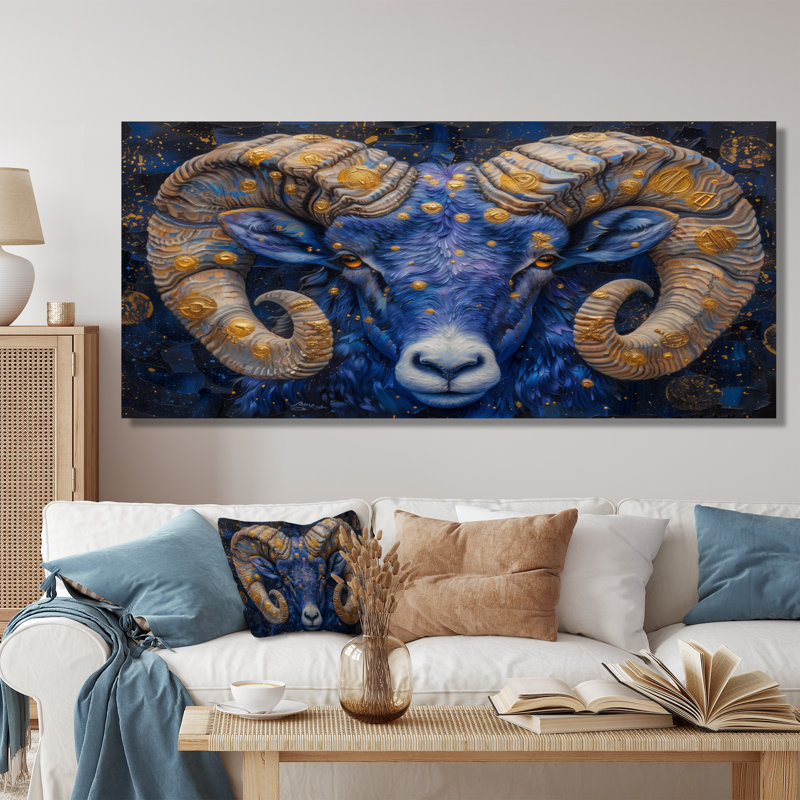 Blanc bleu astrologie cosmique rêveur bélier - astronomie bélier, art mural, H 28 po x l 60 po, White Floater Framed