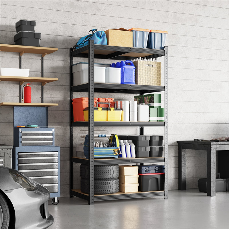Lundys 71" H x 35.5" W x 16" D 5-Tier Adjustable Metal MDF Storage Rack Shelves Boltless Shelving, Black