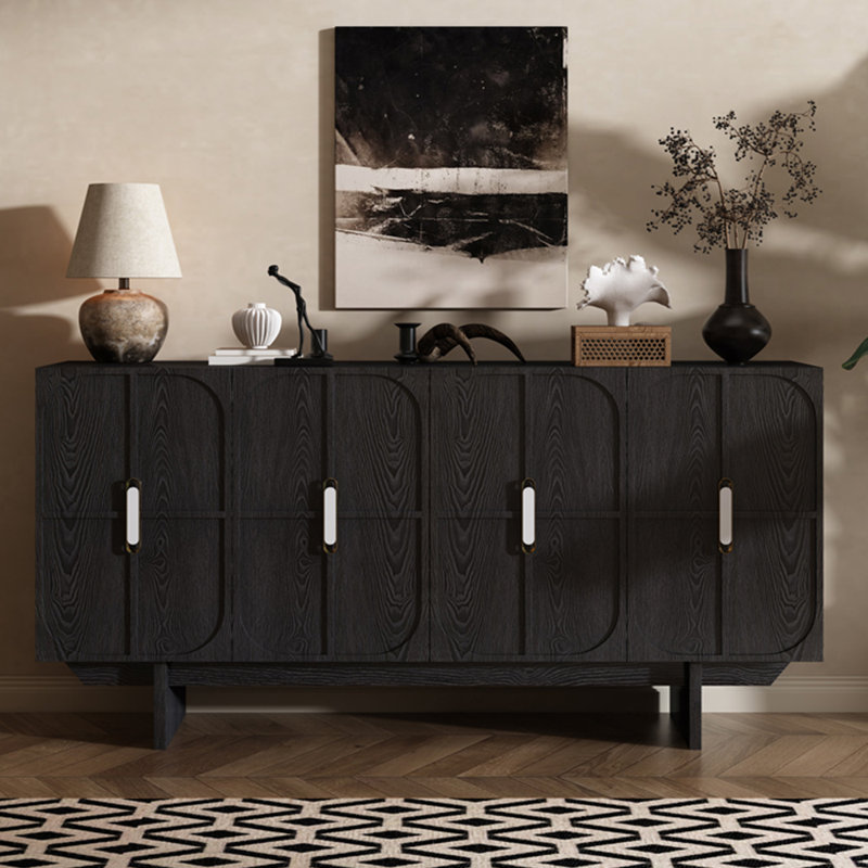 Buffet de style américain rétro, H 35,4 po x l 59 po x P 17,5 po, Noir