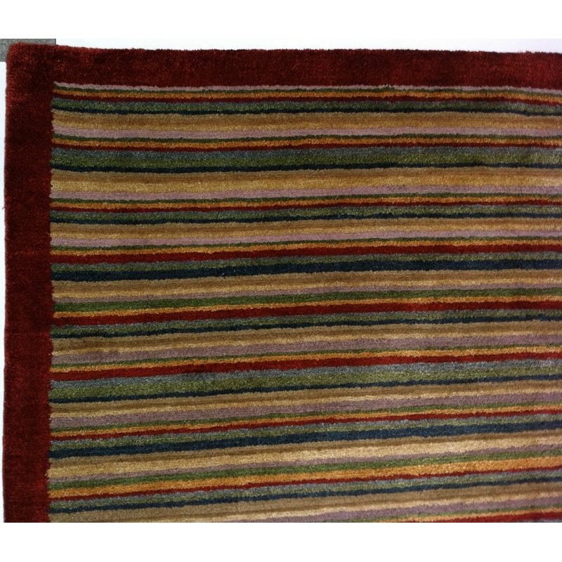 Tapis unique en laine noué à la main rouge / beige / déchirée de 8 pi x 10 pi