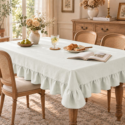 100% Linen Solid Tablecloth with Ruffle Edge