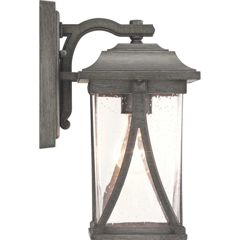 Lanterne murale d'extérieur en verre grainé Seagraves, 12,25" H x 6,25" lx 8,25" D, Étain antique