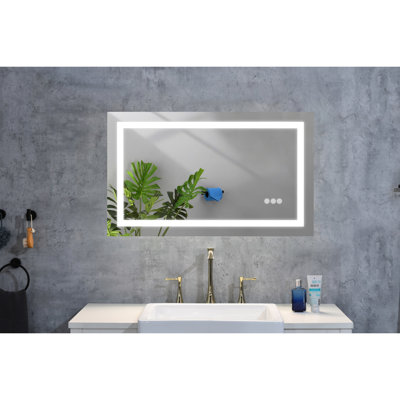 Miroir de salle de bain 36 po x 24 po avec lumières avant et arrière, brouillard, intensité variable, 3 choix de couleurs, pour le maquillage, les soins de la peau, le rasage, les vêtements à vérifier, les couleurs de la coiffeuse, la mémoire, l'assurance