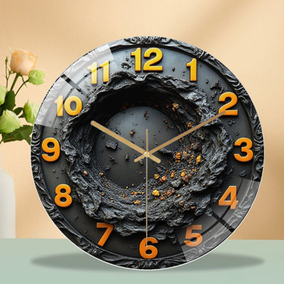 Horloge murale unique en forme de pierre volcanique unique 12 po