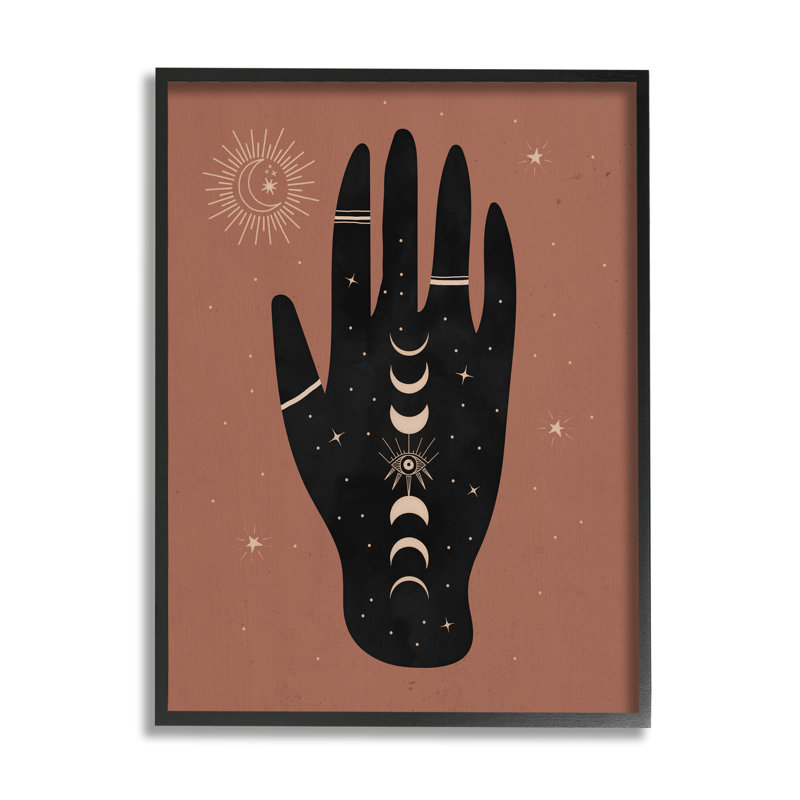 Astral bohémien chic à la main, H 16 po x l 16 po x P 1,5 po, Giclée encadrée noir minuit