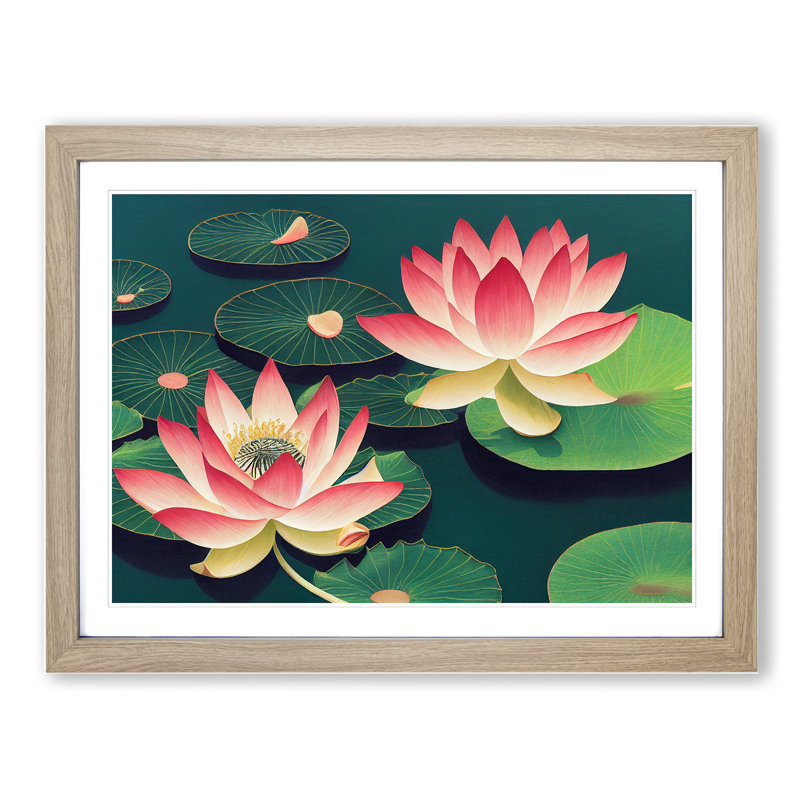 Tranquil Lotus Flowers - Framed Print, 46cm H x 64cm W x 2cm D, Oak Framed