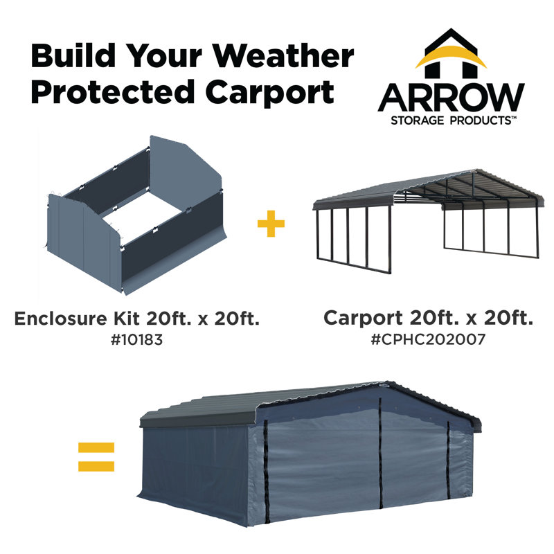 Galvanized Steel Carport, 20X20X7, Charcoal