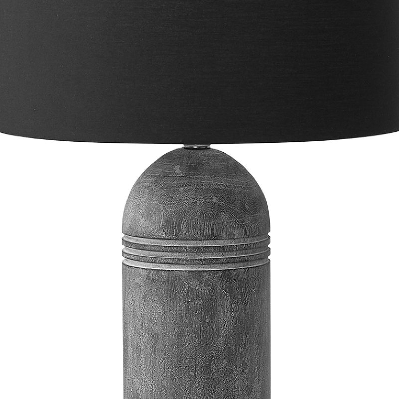 Lampe de table Rotta avec base sculptée, résine grise, abat-jour en tissu noir, Gris