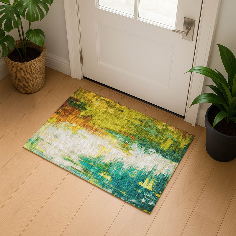 Premium Machine Washable Mouton Abstract Rug, Rectangle 1'8" x 2'6"