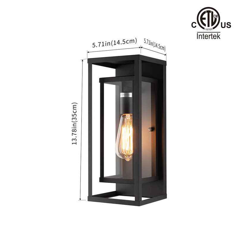 Rasharkin Classic Outdoor Wall Sconce 1 Light Rectangular Metal Frame and Clear Glass Shade Waterproof, Matte Black