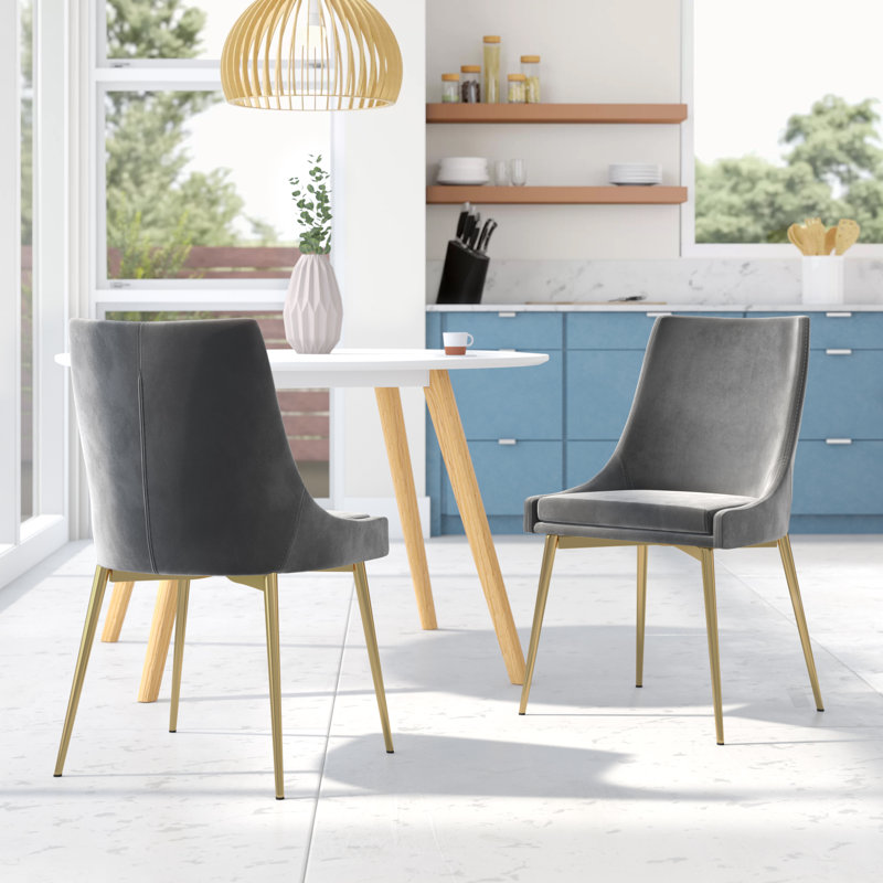 Karina Velvet Upholstered Dining Chair, Gold, Grey Velvet