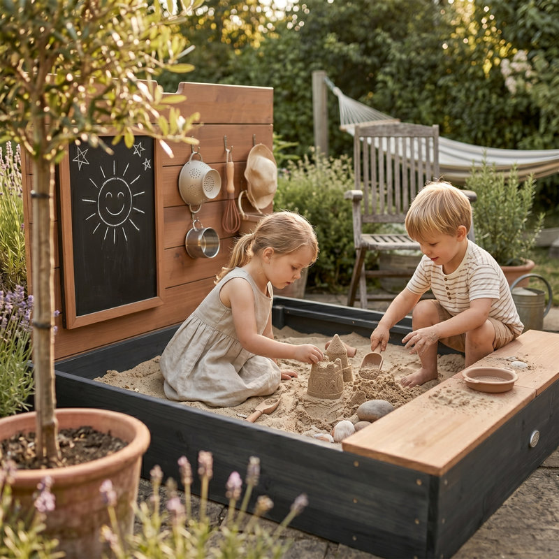 AXI 90cm x 74cm Solid Wood Rectangle Sandbox with Cover