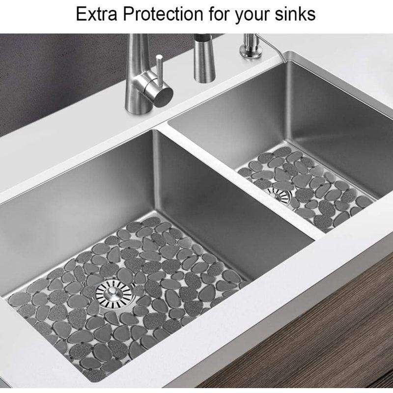 2pc Pebble Shape Multi-functional Kitchen Anti-slip Sink Mat Drainage Mat, Black