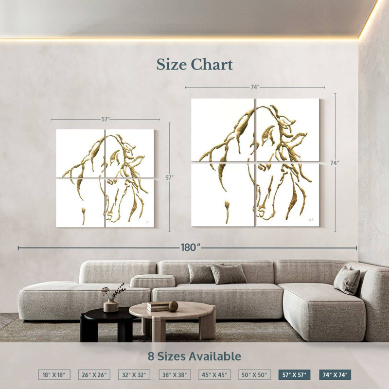 Brampt Gilded Stallion On White, 57" H x 57" W