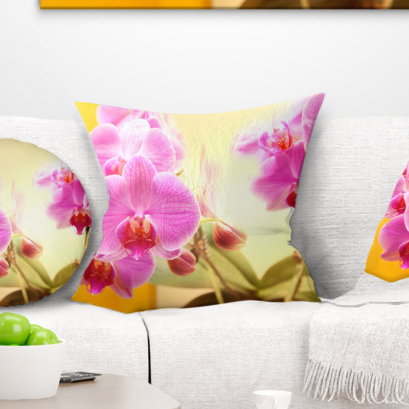 Fleurs d'orchidées mauves en fleurs - coussin à imprimé floral, 18 po x 18 po, Coussin décoratif