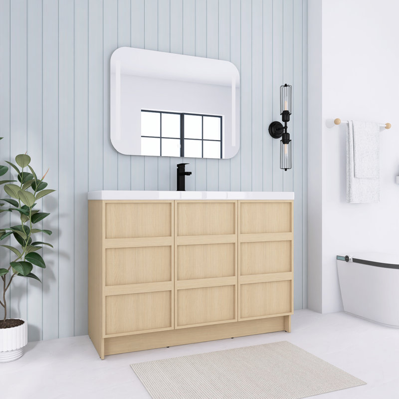 Meuble-lavabo autoportant 48 po avec lavabo en résine et portes à fermeture en douceur, chêne Dune, 47"