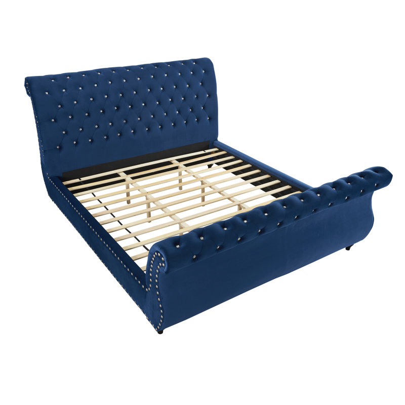 Lit-bateau tapissier Matos, Grand, Bleu