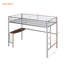 Lit mezzanine simple avec bureau et garde-corps en garde-corps en métal argenté brillant, configuration fonctionnelle-496789170