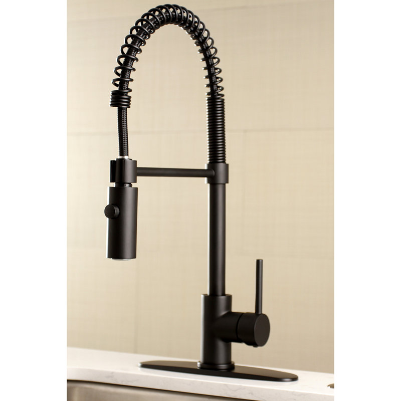 Kingston Brass Concord Single-Handle 1-Hole Deck Mount Pre-Rinse Kitchen Faucet, Matte Black