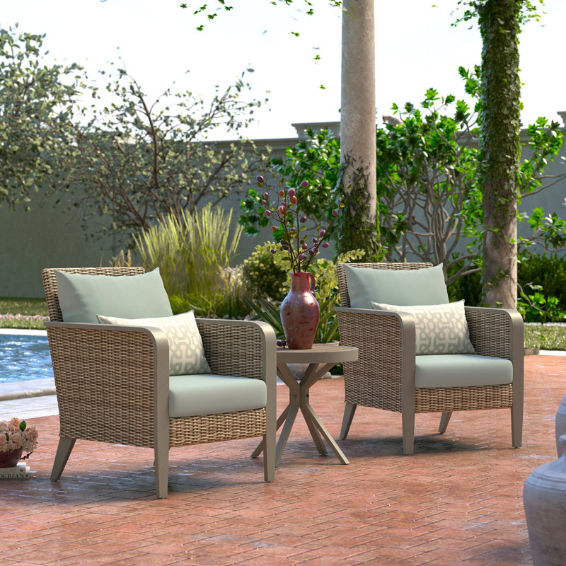 Ehudd Set Of 2 Sunbrella® Outdoor Club Chairs And Side Table, Canvas Spa Sunbrella® Canvas