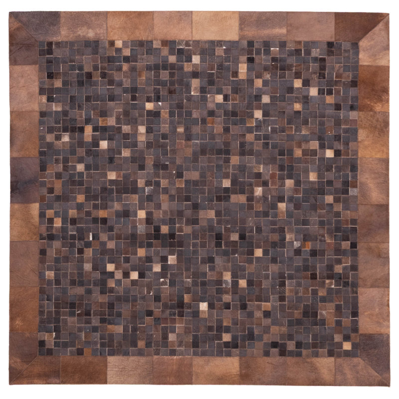 Cowhide Patchwork Brown Rug 6'1" x 6'1"