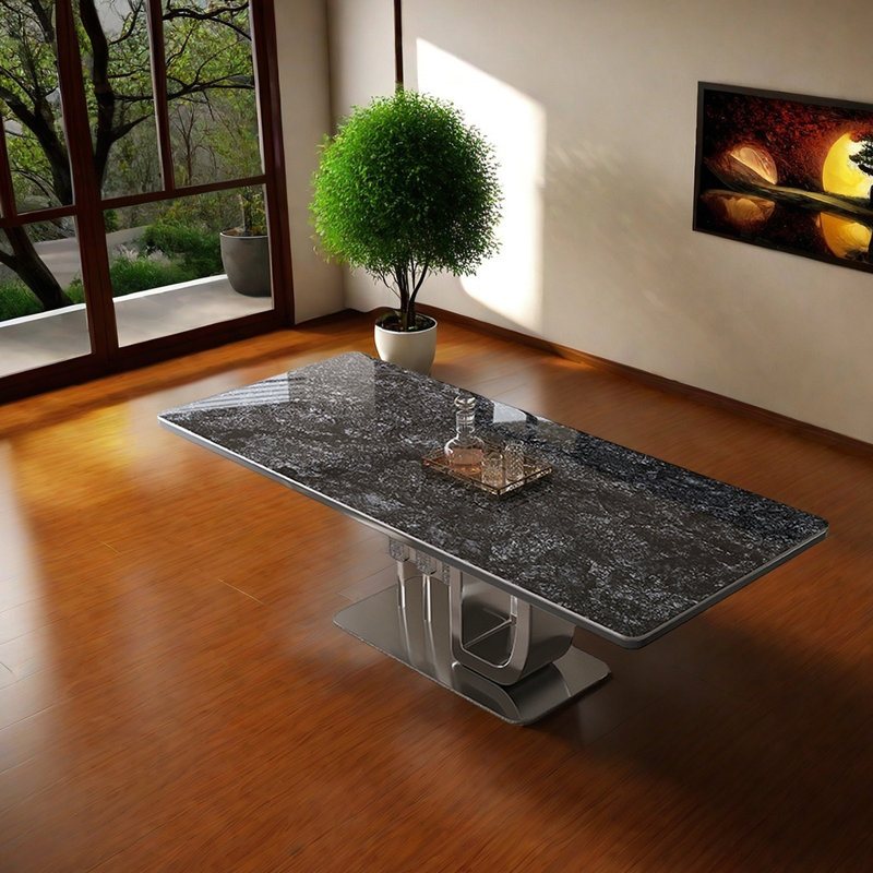 Table de salle à manger en acier inoxydable, H 29,53 po x L 78,74 po x l 33,46 po, Noir
