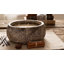 Bougie rustique parfumée à la vanille dans un récipient en pierre texturée pour le salon ou la chambre - Accessoire décoratif pour table basse ou étagère - Brun et beige-347593735