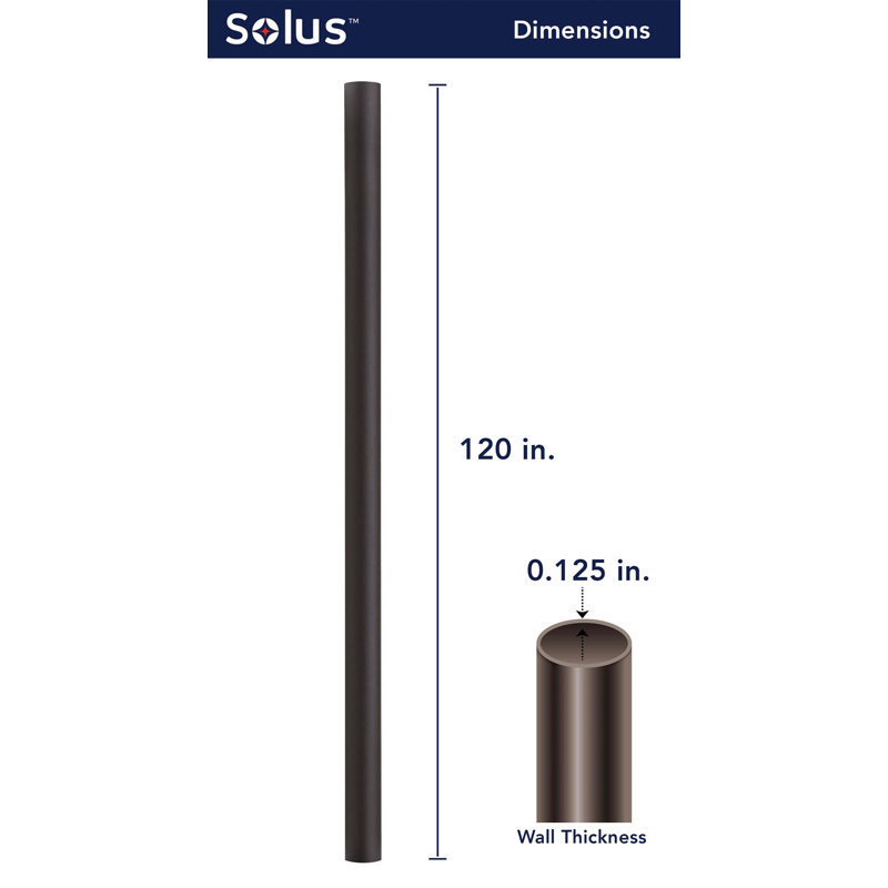 Solus 7, 8, or 10 ft. Outdoor Hardwired Direct Burial Lamp Post, 120" H x 3" W x 3" D, Bronze