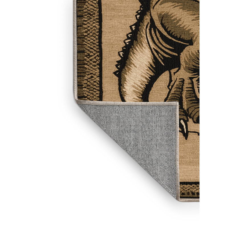 Machine Washable Dinosaurs Beige Area Rug, Runner 2' x 4'