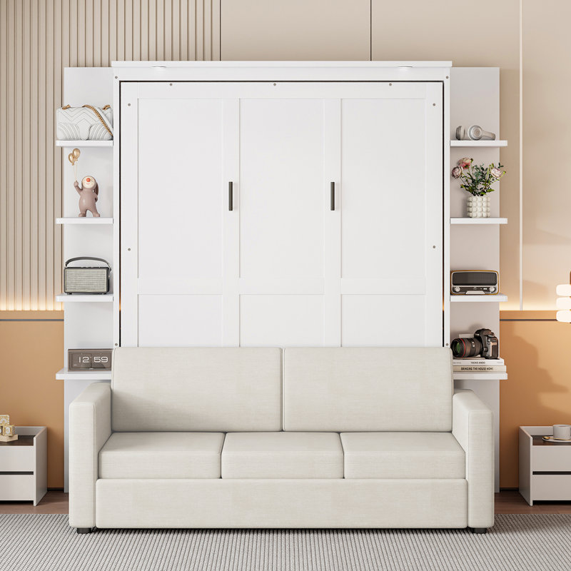 Wall Bed with Sofa, Multi-Functional Design with Built-In Seating, Space-Saving Solution, White