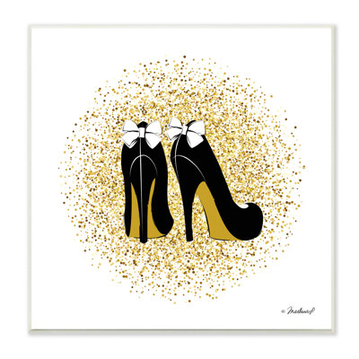 Stupell Industries Gold Glitz Fashion Bow High Heels Abstract Splatter By Martina Pavlova - Graphic Art In Wall Plaque