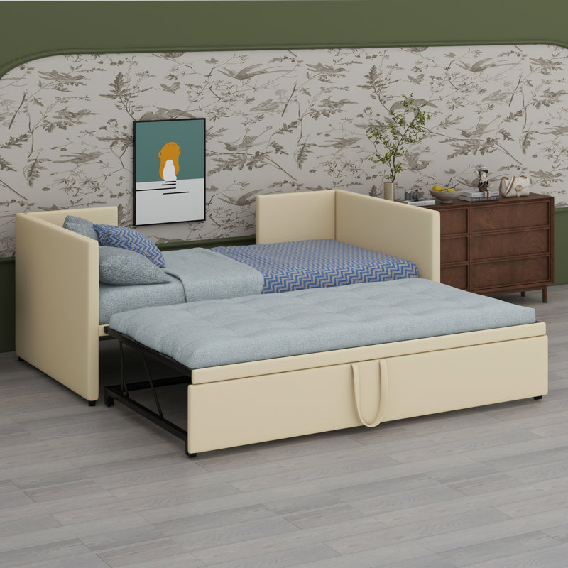 Lit de jour rembourré avec lit gigogne, Beige